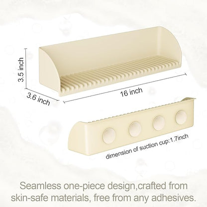 Roslim 2Pack Silicone Tub Water Splash Guard with 4 Suction Cups, Bath Toy Holder, Tub Play Shelf for Kids, Bathtub Side Splash Guard Tray, Toddler Bathroom Essentials, Beige