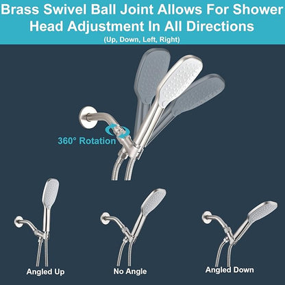 Shower Head Holder All Metal Adjustable Handheld Shower Arm Mount, 1/2" Shower Hose Holder Fits Most Hand Showerheads, Brass Hand Held Shower Head Holder , Easy to Install(Brushed Nickel)