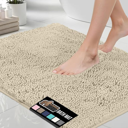 GORILLA GRIP Bath Rug Mat 44x26, Thick Soft Absorbent Chenille, Quick Dry Microfiber Mats, Rubber Backing Washable Shower Floor Rugs, Bathmat Runner, US Designed Bathroom Home Decor Accessories Sand