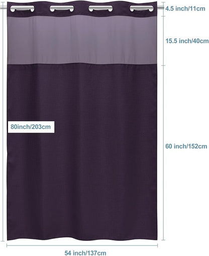 Purple Stall Hotel Style Shower Curtain with Snap in Liner - 230GSM Waffle Textured,Hotel Grade,Spa Like Bath Curtain,54W x 80H