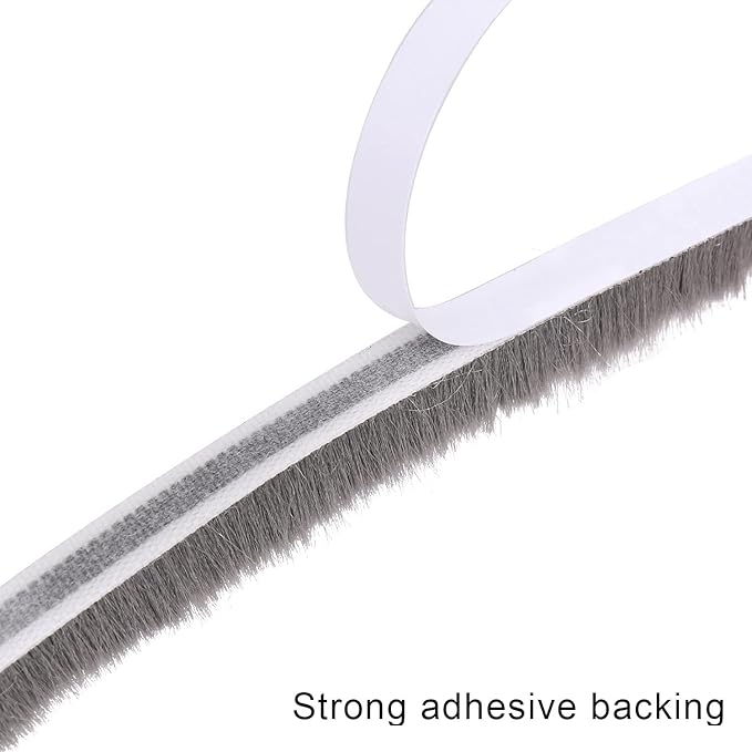 Door Brush Seal, 33Feet, Felt Pile Weather Stripping for Doors, Weather Strip for Windows Cabinet, Self Adhesive Draft Blocker, Dust Stopper Sliding Door Seal Winter, Grey 10m
