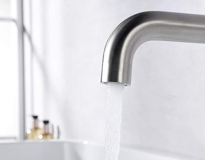 Wall Mount Tub Filler Faucet Brushed Nickel High Flow Bathtub Faucet Two Handles Solid Brass, Long Spout Reach, sumerain