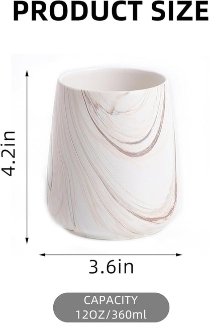 Marble Brown Toothbrush Holder for Bathroom - Ceramic Tooth Brushing Holders, Toothbrush Cup, Toothpaste Organizer for Bathroom Countertop, Makeup Brush Holder, Pen Holder for Home Desktop Storage