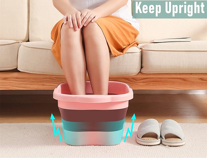 Collapsible Foot Bath Basin Soaker Tub with Handle for Soaking Feet, Foldable Pedicure Foot Spa Massager Foot Care Soak Plastic Inflatable Bucket Bowl Bathtub Tools for Washing Cleaning, White