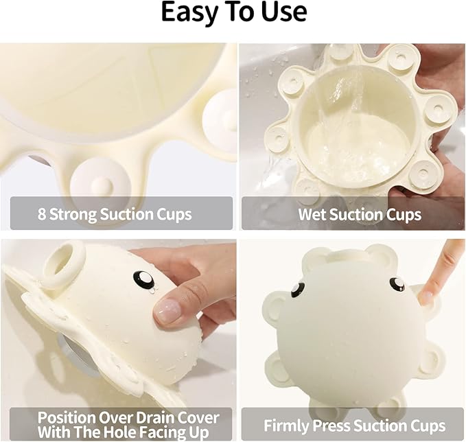 Bathroom Bathtub Overflow Drain Cover- Silicone Bath Tub Drain Cover, Tub Overflow Drain Stopper with Suction Cups, Adds Inches of Water for Deeper Bath, Cute Bathroom Accessories, Ivory