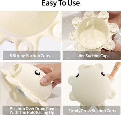Bathroom Bathtub Overflow Drain Cover- Silicone Bath Tub Drain Cover, Tub Overflow Drain Stopper with Suction Cups, Adds Inches of Water for Deeper Bath, Cute Bathroom Accessories, Ivory