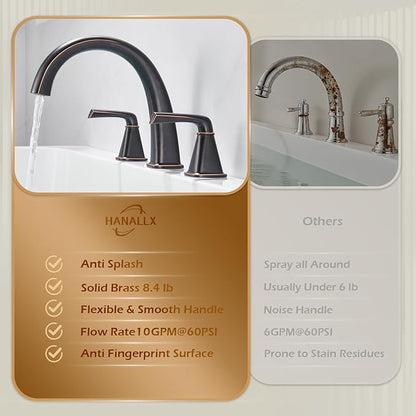 Brass Roman Gooseneck Tub Filler, Oil Rubbed Bronze Garden Tub Faucet Deck Mount Bath Faucet Set, 3 Hole High Flow with Valve & Hose, 12-20in Widespread
