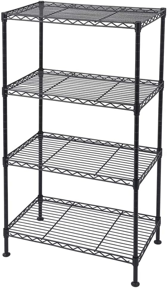 4 Tier Storage Racks Shelving, Heavy Steel Pantry Shelves, Adjustable Wire Shelving Rack, Suitable for Garage, Kitchen, Bathroom, Office, 20" W x 12" D x 32" H, Black