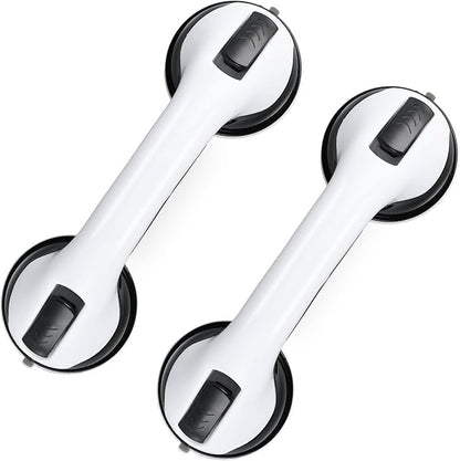 2-Pack Grab Bars for Bathtubs and Showers, 12 inch Shower Handle Suction Shower Bar, Safety Bars for Shower Chair, Bathroom Grab Bar for Senior，No Drilling Removable (Black, 12 inch)
