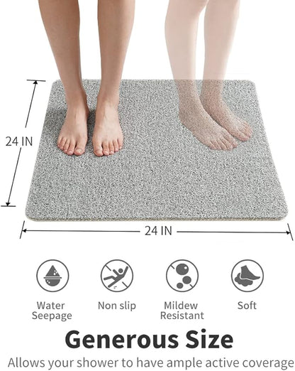 Non Slip Shower Mat, Comfortable Bath mat for Textured Surface,Quick Drying Easy Cleaning Shower Floor Mat for Wet Area,Without Suction Cups 24x24 Lightgrey