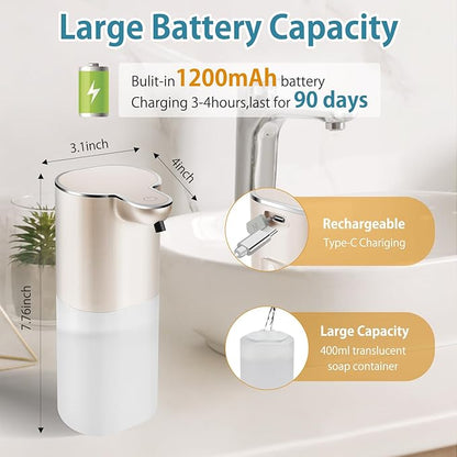 Automatic Liquid Soap Dispenser with 4 Adjustable Volume Control, Touchless Rechargeable Hands Free Auto Soap Dispenser for Kitchen, Bathroom, Hotel, Restaurant,13.5oz/ 400ml