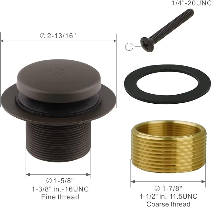 Bronze Bathtub Drain Tip-Toe Single Hole,Welsan Tub Drain Trim Set Conversion Kit Assembly, Coarse Thread Replacement Trim Kit with 1-Hole Overflow Faceplate Includes Adapter, Oil Rubber Bronze(ORB)