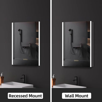 Medicine Cabinet with LED Lights and Mirror, 20 x 28 Inch Surface or Recessed Mounted Bathroom Cabinet with Door, Defogger, Memory Function, 3-Color Mode, Outlet&USB, Dimmer, Storage Shelf