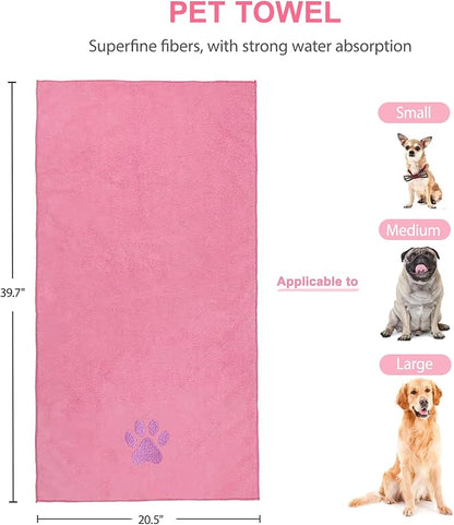 6PCS Pink Dog Washing Kit with Dog Brush, Shampoo Brush, Bath Scrubber,Washing Gloves, 39.7" × 20.5" Towel and Big Toiletries Bag.