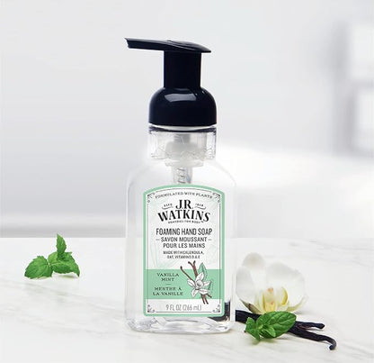 J.R. Watkins Foaming Hand Soap Pump with Dispenser, Moisturizing Hand Soap Foam, Alcohol-Free and Cruelty-Free, Use for Kitchen or Bathroom, Vanilla Mint, 9 fl oz, 3 Pack