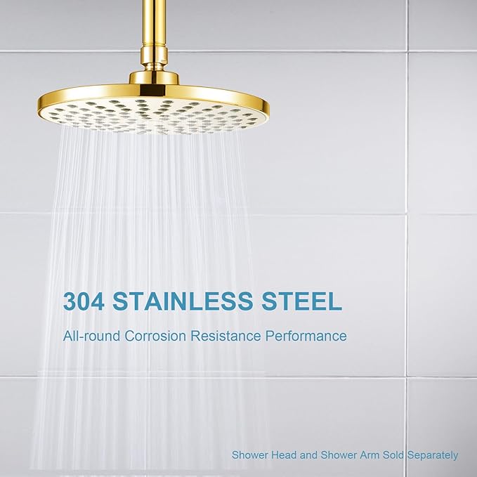 OFFO Shower Arm with Flange, Bright Gold 16 in Ceiling Mount Replacement Rain Shower Head Straight Arm Ceiling-Mounted For Fixed Shower Head & High Pressure Rain