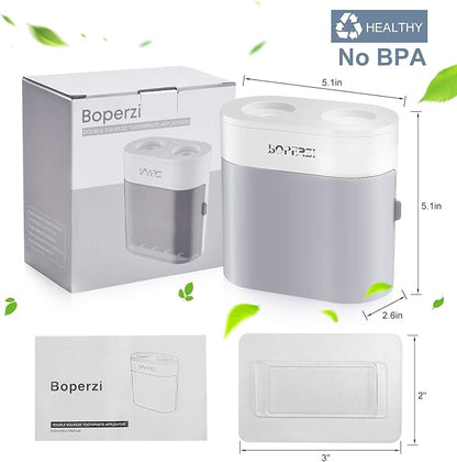 Boperzi Toothbrush Holder Wall Mounted Toothpaste Dispenser Gray Dustproof Cover for Shower Bathroom Set with 2 Toothpaste Squeezers (Not Electric)
