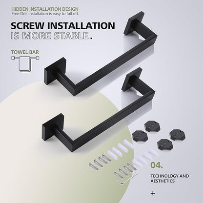 KOKOSIRI 12-Inch Single Towel Bar, Bathroom Kitchen Towel Holder, Wall Mounted SUS304 Stainless Steel Towel Rack 2 Pack, Matte Black, B4003BK-L12-P2