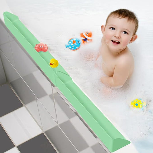 Splash Guard for Bathtub, 3.8" x 3.6" Silicone Bath Tub Splash Guard with 6 Suction Cups, Bathtub SplashGuard Play Shelf Area for Kids with 3°Drainage Slope for Faster Drying - 2 Packs Green