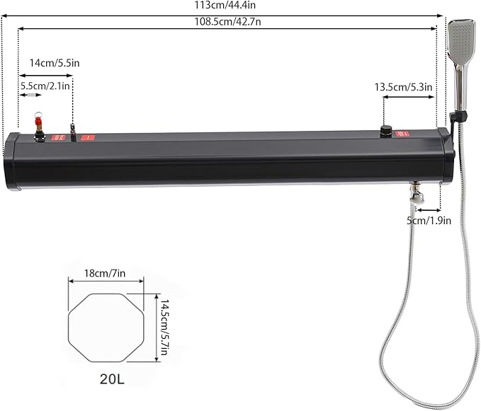 5.28Gal Roof-Mounted Camping Shower, Portable Road Shower with 1.6Bar Pressure & 5.58ft Hose, 20L Water Tank for Camping, Beach Surfing, Off-Road Vehicle Wash