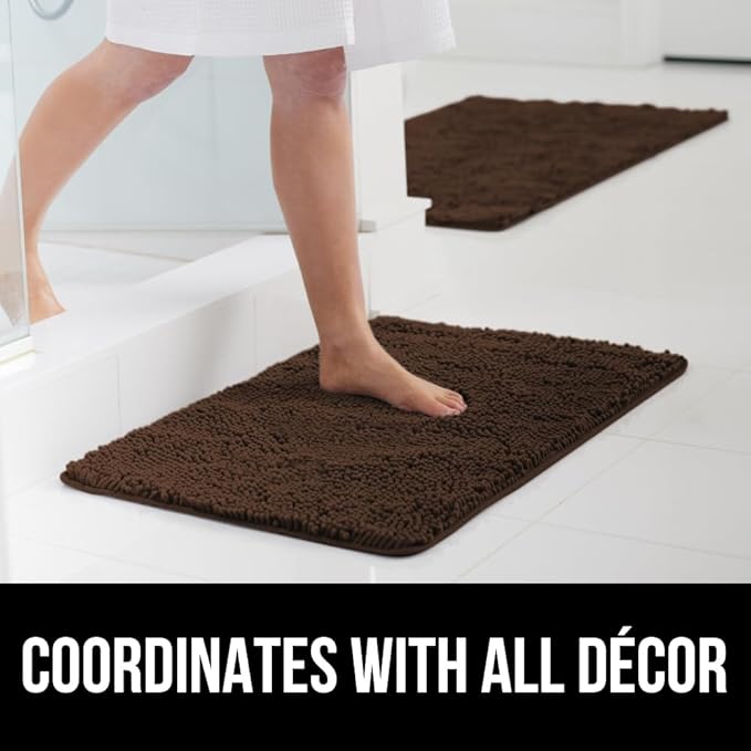 GORILLA GRIP Bath Rug Mat 36x24, Thick Soft Absorbent Chenille, Quick Dry Microfiber Mats, Rubber Backing Washable Shower Floor Rugs, Bathmat Runner, US Designed Bathroom Home Decor Accessories Brown