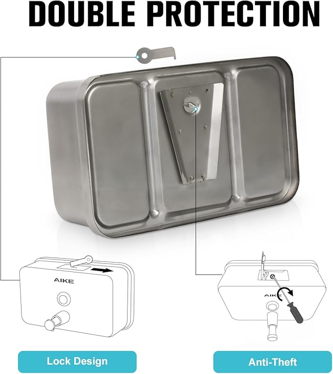 AIKE AK1005 Commercial Soap Dispenser – 37oz Capacity, Brushed Stainless Steel Surface Mount