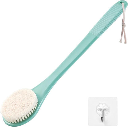 Back Scrubber for Shower, Shower Body Brush for Cleaning with Long Handle for Showering, 17 Inch Back Washer Exfoliator for Shower Men Women with Non-Slip Handle, Adhesive Hook (Celadon Green)