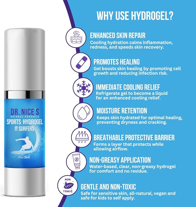 Dr. Nice's Sports Hydrogel - for Surfers | for Protective Barrier for Skin Chafe, Reef Rash & Scrapes | Gel Provides Cooling Sensation and Calms Skin Irritation