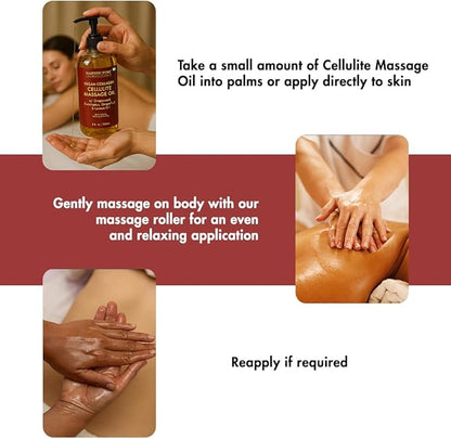 Majestic Pure Firming Body Massage Oil with Collagen – Helps Smooth The Appearance of Cellulite & Improve Skin Texture – Refreshing Aromatherapy Body Oil for Legs & Full Body – 8 Fl Oz, with Roller