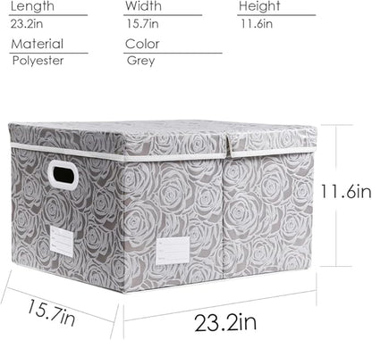 PRANDOM Jumbo Collapsible Storage Boxes with Lids Fabric Decorative Storage Bins Cubes Organizer Baskets with Cover Handles Divider for Bedroom Closet Living Room 23.2x15.7x11.6 Inch 3 Pack