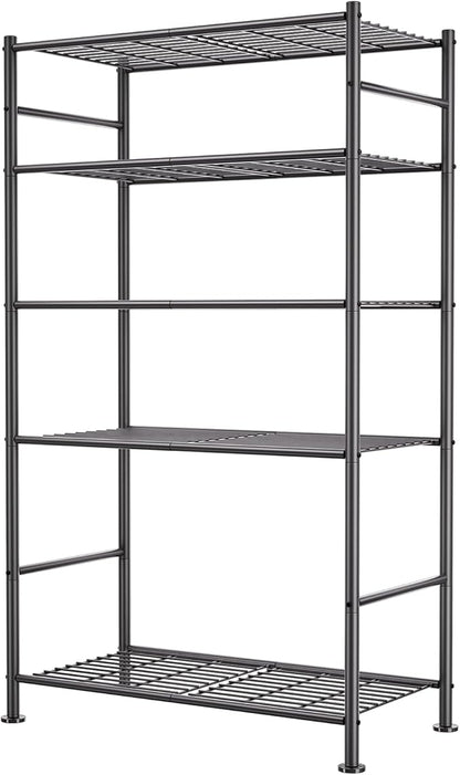 5 Tier Shelf Organizer Rack, Metal Shelving Unit with Adjustable Leveling Feet, Space-Saving Storage Shelves for Garage Closet Laundry Bathroom Kitchen Pantry, 33.07”Wx12.6”Dx72.04”H,Black