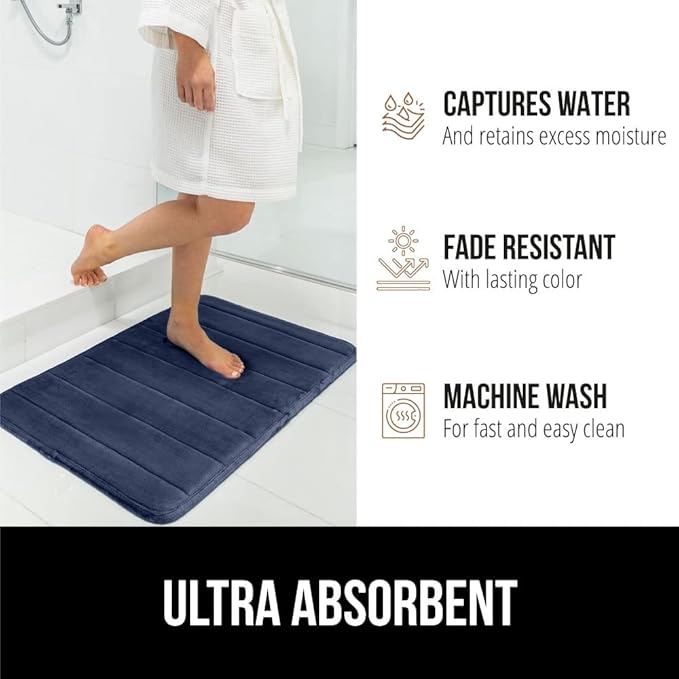 GORILLA GRIP Memory Foam Bath Mat, Soft Absorbent US Designed Bathroom Rug, Gripping Dots Machine Washable Bathmat, Cushioned Floor Mats, Shower Sink Rugs Room Décor Accessories, 36x24 Navy Blue