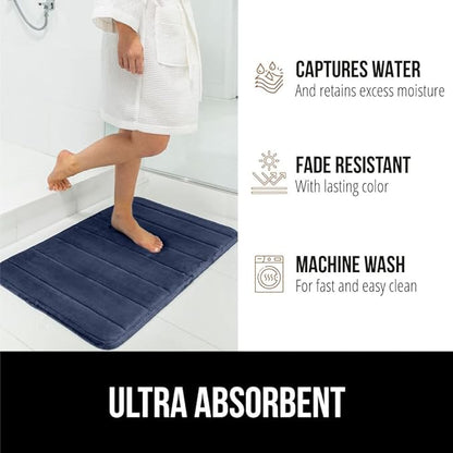 GORILLA GRIP Memory Foam Bath Mat, Soft Absorbent US Designed Bathroom Rug, Gripping Dots Machine Washable Bathmat, Cushioned Floor Mats, Shower Sink Rugs Room Décor Accessories, 24x17 Navy Blue