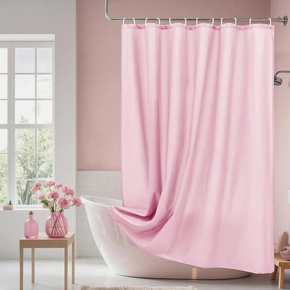 AooHome Standard 72x72 inch Shower Curtain Liner, Durable Polyester Solid Color Shower Curtain with Hooks, Weighted Hem, Water Repellent, Pink