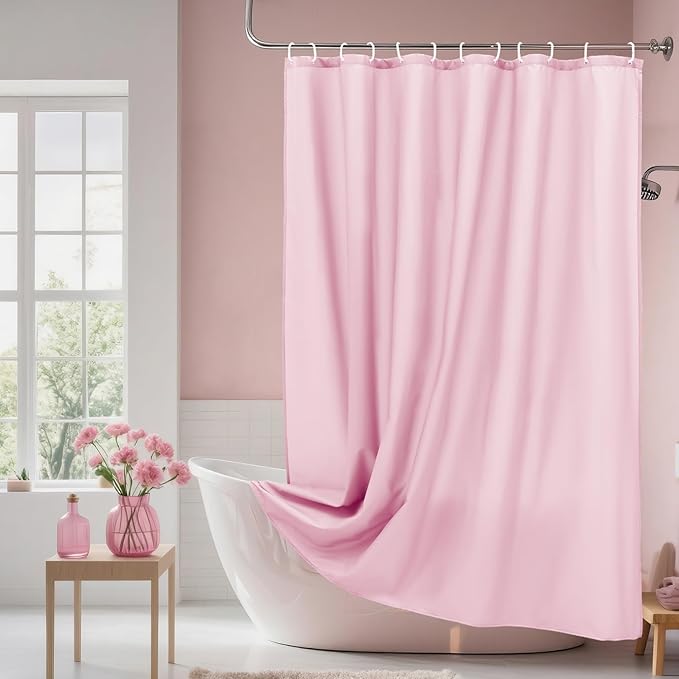 AooHome Solid Pink Shower Curtain, Fabric Weighted Hem Shower Liner with Hooks, Reinforced Metal Grommets, Waterproof, 72x75 inch