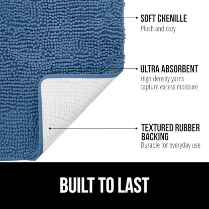 GORILLA GRIP Bath Rug Mat 48x17, Thick Soft Absorbent Chenille, Quick Dry Microfiber Mats, Rubber Backing Washable Shower Floor Rugs, Bathmat Runner, US Designed Bathroom Home Decor Accessories Blue