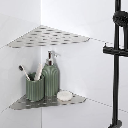 Recessed Corner Shower Shelf, 10" SUS304 Stainless Steel, Heavy Duty Shower Shelf, Grout in Bathroom Shelves for Tile Walls (2 Pack, Rectangle-Brushed)