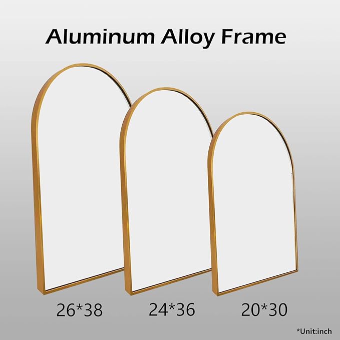HARRITPURE 2Pcs Arched Bathroom Mirror Wall Mounted Mirror Aluminum Alloy Frame for Bathroom,Vanity Mirror Home Decor for Bathroom Bedroom Living Room Entryway (Gold, 20"*30")