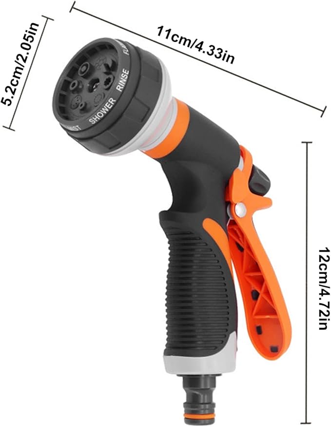Hose Nozzle - Water Spray Attachment, 8 Adjustable Watering Patterns with Comfortable Grip, Durable Design with Easy Use, Garden and Car Accessory for Washing Vehicles, Showering Pets