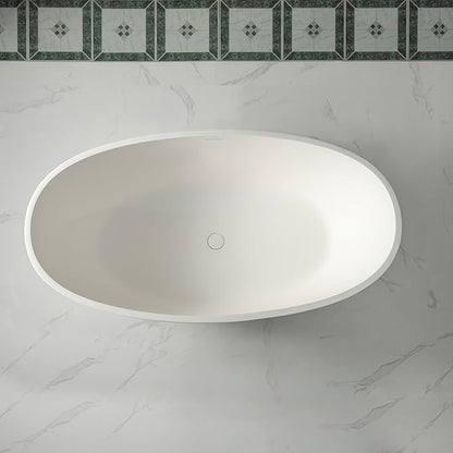 WOODBRIDGE 55 in. x 30.75 in. Stone Resin Luxury Contemporary Solid Surface Freestanding Bathtub in Matte White