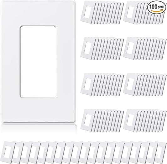ELEGRP Matte White 1-Gang Screwless Decorative Wall Plates, Standard Size Unbreakable Thermoplastic Faceplate Cover for Decorator Receptacle Outlet Switch, UL Listed (100 Pack)