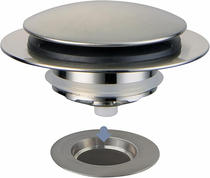 Brushed Bathtub Drain Stopper,Universal Pop Up Bath Drain, Hidrop Tip Toe Tub Drain Stopper,Conversion Kit Assembly, Replaces Lift and Turn,Tip-Toe and Trip Lever drains for Tub, EZ Install(Brushed)