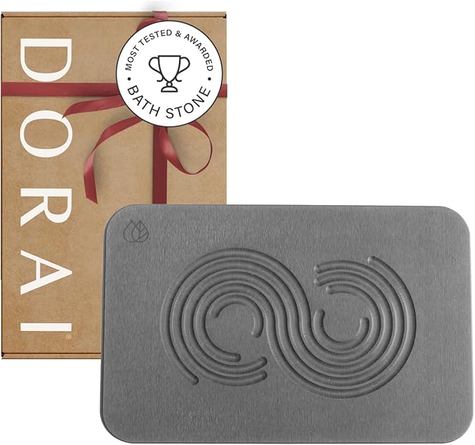 Dorai Home Bath Stone Mat 23.6"x15.4" – Quick-Dry, Non-Slip Diatomite Stone Bath Mat for Bathroom, Zen Slate
