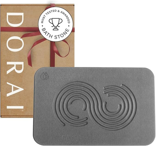 Dorai Home Bath Stone Mat 23.6"x15.4" – Quick-Dry, Non-Slip Diatomite Stone Bath Mat for Bathroom, Zen Slate