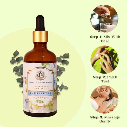 Luxurious Eucalyptus Essential Oil by Enhanced Essentials|with Glass Dropper|Slow Distilled Essential Oils for Diffusers,Skin Care,Aromatherapy,Bath,Gifting,Soap and Candle Making| 3.38 fl oz/100 ml