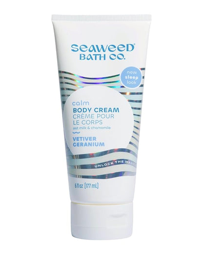 Seaweed Bath Co. Calm Body Cream - Vetiver Geranium | Soothing Hand and Body Lotion With Oat Milk, Shea Butter, and Chamomile | Natural, Vegan Moisturizer For Dry Skin | 6 oz
