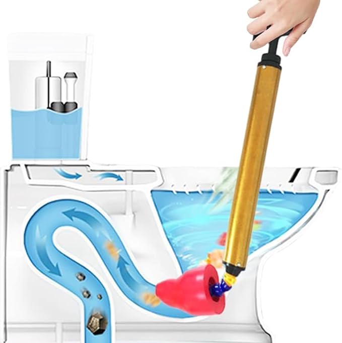 Heavy Duty Air Pressure Drain Tool For Clogged Toilets Plunger Sinks Drains Clog Remover Ergonomic Grip Flexible Rubber Pipe