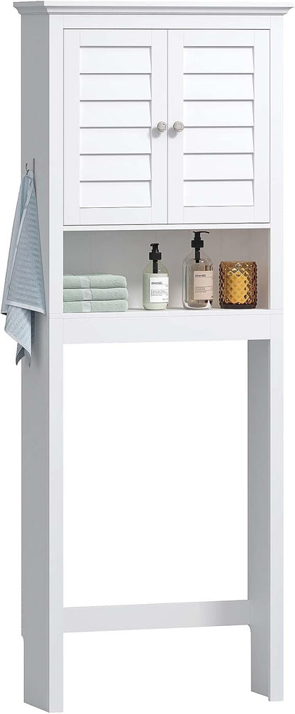 Spirich Over The Toilet Storage Cabinet, Space-Saving Above Toilet Bathroom Organizer with Adjustable Shelf and Hooks, White