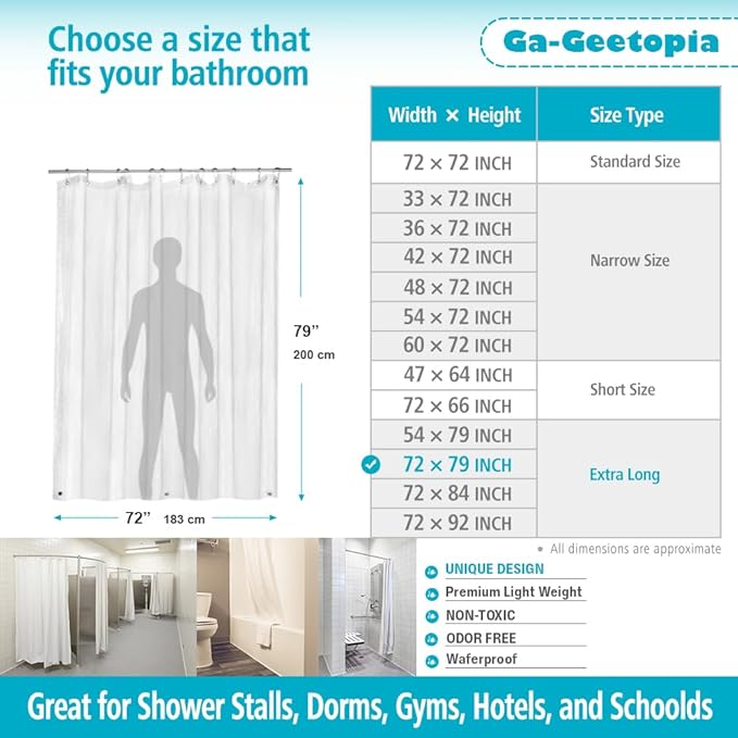 Ga-Geetopia Extra Long - 3D EVA Shower Curtain Liner Water Cube, 72x80 Inch Light Weight Plastic Bathroom Shower Curtain with Rustproof Metal Grommets and 3 Magnets for Shower Stall, Bathtubs