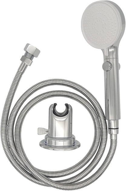 RV Outdoor Shower Head Kit with Garden Hose Fitting and Suction Cup - RV Outside Shower - Easily Installed and Removed On Outside of Camper (Chrome, 100 Inches Hose)